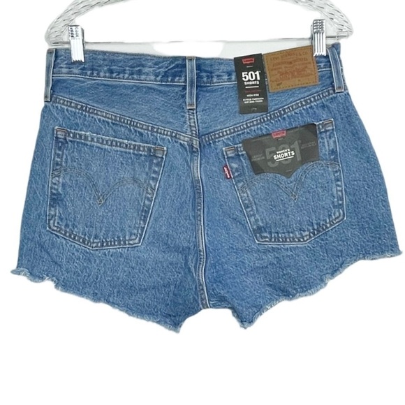 Levi’s Premium 501 Denim Shorts High Rise Raw Hem Distressed NWT - Picture 3 of 15